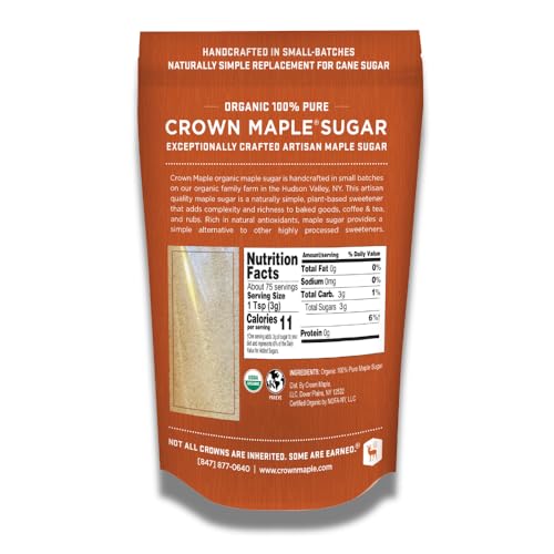 Crown Maple Organic Maple Sugar  8 Oz  No Additives  All Natural  Light Colored Sugar  Small Batch Aritsan Sweetener