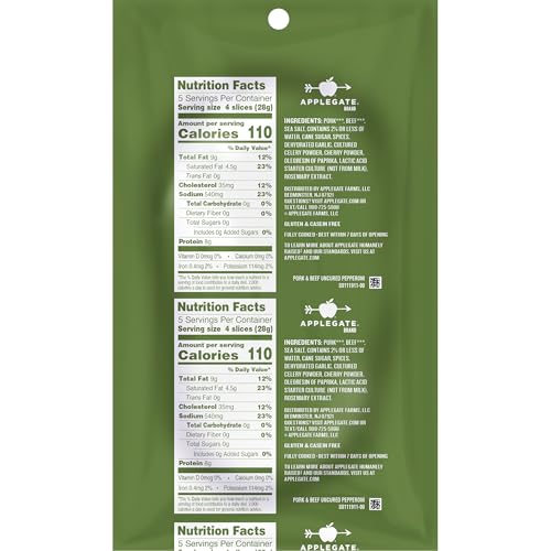 Applegate, Natural Uncured Pork & Beef Pepperoni Sliced, 5oz