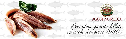 Agostino Recca Anchovies Fillets In Olive Oil - Wild Caught Fish From Italy - Anchovy Fillets For Pizza, Pasta, Salads (8.1 Oz)