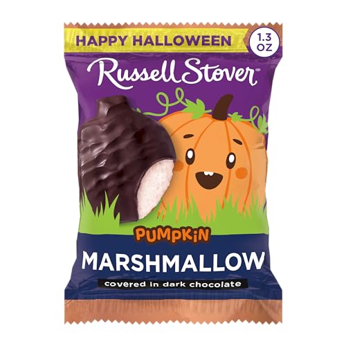 RUSSELL STOVER Halloween Dark Chocolate Marshmallow Pumpkin, 1.3 oz. (Pack of 18) - Bulk Halloween Candy
