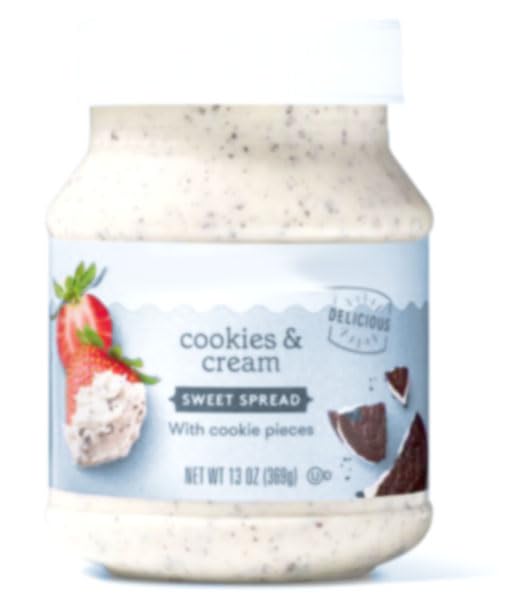 Cookies and Cream Sweet Spread, Chocolate Cocoa Cookie Pieces, For Pancakes Waffles Fruit Toast, Snack Snacking Food Gift Treat,