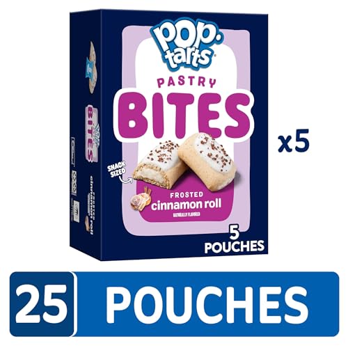 Pop-Tarts Baked Pastry Bites, Kids Snacks, School Lunch, Frosted Cinnamon Roll (5 Boxes, 25 Pouches)