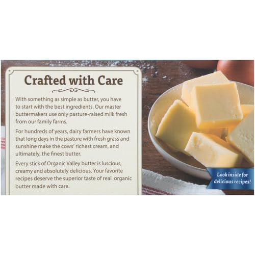 Organic Valley Butter (Unsalted) - Organic, Pasture Raised, Non GMO - 4 Sticks - 16 oz