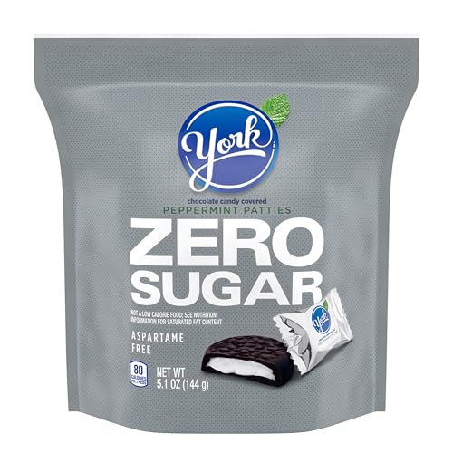 YORK Zero Sugar Chocolate Peppermint Patties, 5.1 oz Candy Bag - Delicious Low-Calorie Treat