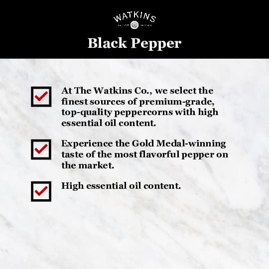 Watkins Gourmet Organic Spice Jar, Whole Black Peppercorns, 2.6 Oz. Bottle, 3-Pack