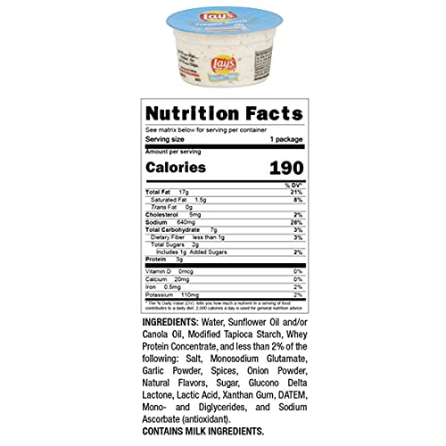 Lays Dip Cups, Creamy Ranch, 3.7 Ounce (Pack of 30)