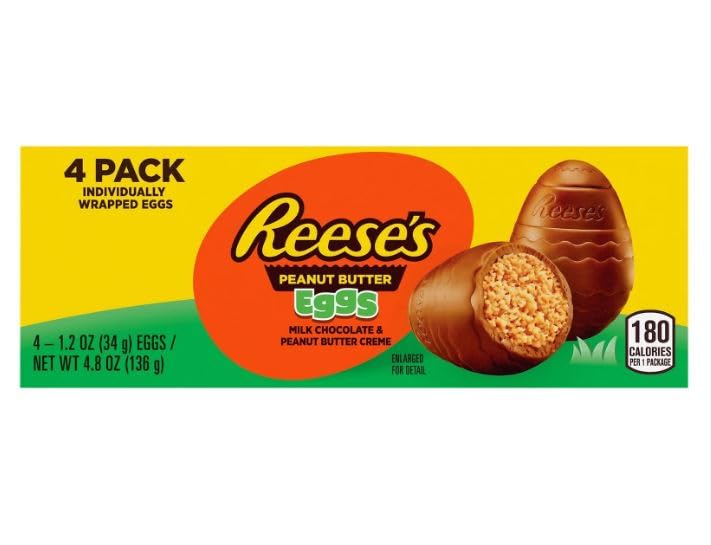 Reeceseggs Peanut Butter Creme Eggs 4 Individually Wrapped Chocolate Eggs Easter Candy For Parties, Mother 'S Day, Snacks & Trea