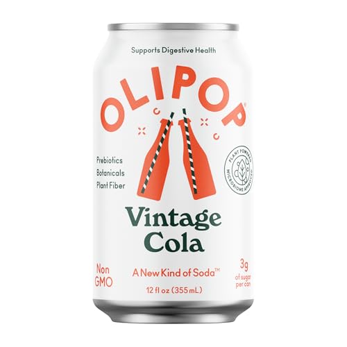 OLIPOP Prebiotic Soda Pop  Vintage Cola  Prebiotics  Botanicals  Plant Fiber  12 fl oz (4 Cans)