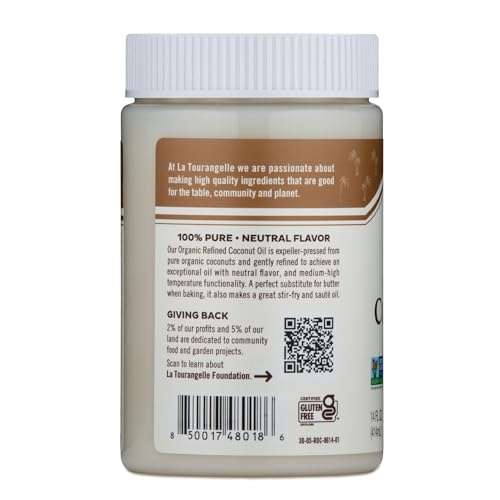 La Tourangelle, Organic Coconut Oil, Refined, For Cooking, Baking, Hair, And Skin Care, Expeller Pressed, 14 Fl Oz