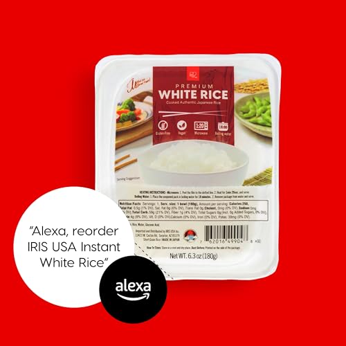 IRIS Instant White Rice (24 Pack)  Ultra enhanced Japanese Short Grain Sushi Sticky Rice  Microwave for 80 seconds (1.2 Minutes)  Gluten Free Vegan  Grown Polished and Packed in Japan