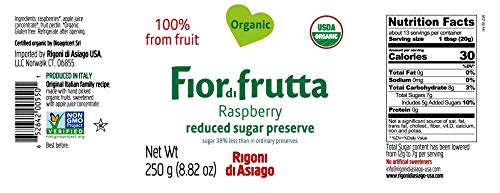 Rigoni di Asiago, Fiordifrutta Organic Fruit Spread, Raspberry, 8.82 Ounce (Pack of 2)