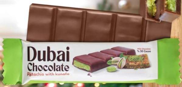 Mini Dubai Chocolate (Pack Of 6) Kunafa Pistachio Bar- 27Gr Total 0.35 Pounds.-, Perfect For Gifting, Fresh Daily Production 6 P