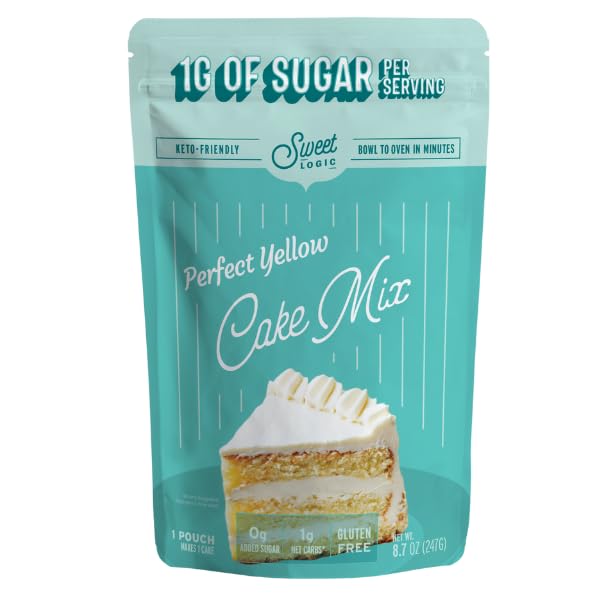 Sweet Logic Keto Baking Mix - Yellow Cake - Gluten-Free - Dairy Free - Diaplayic-Friendly - High Protein - Allulose - Stevia - Low Sugar - Low Carb - Quick 20-Minute Prep (1-2G Net Carbs Per Serving)