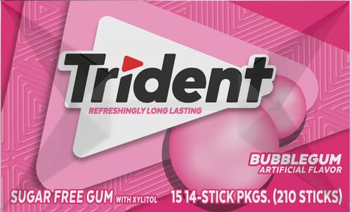 Trident Sugar-Free Bubblegum Gum, 14 Count (Pack of 15) - Delicious Chewing Gum for Fresh Breath