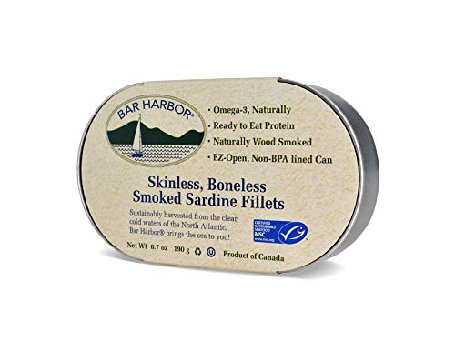 Bar Harbor Wild Smoked Sardine Fillets, 6.7 oz (Pack of 12), Model BH00157, Skinless and Boneless, Sardine Color
