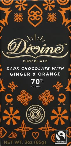 Divine Chocolate Chocolate Bar Dark Ginger Orange, 3 Oz