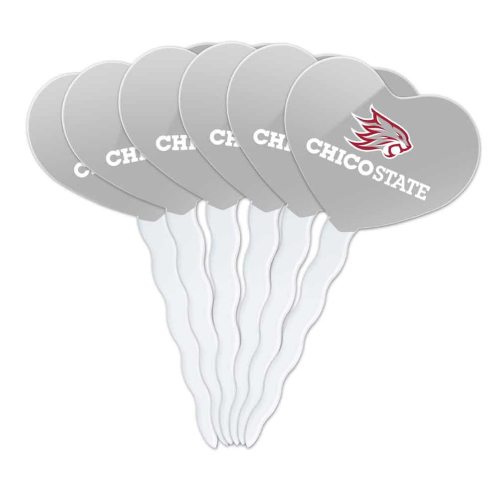 GRAPHICS & MORE Acrylic Cupcake Picks Set of 6 - California State University Chico Heart Decoration Toppers