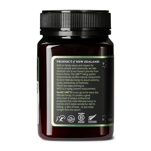 BeeNZ Raw Manuka Honey, Certified UMF 5+ (MGO 83+), Pure New Zealand Monofloral Manuka, Natural Sweetener, Superfood for Daily W