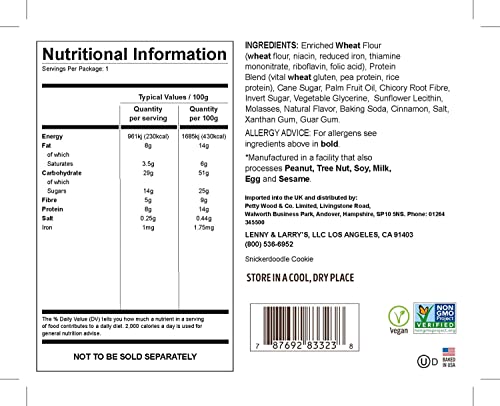 Lenny & Larrys The Complete Cookie, Snickerdoodle, Soft Baked, 8G Plant Protein, Vegan, Non-Gmo, 2 Ounce Cookie (Pack Of 12)