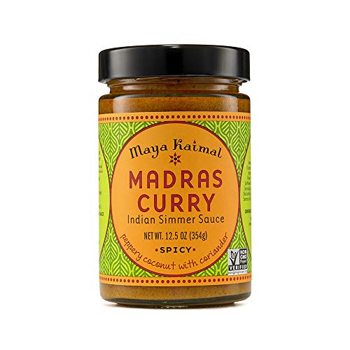 Maya Kaimal Madras Curry Sauce, 12.5 oz, Spicy Indian Simmer Sauce with Peppery Coconut and Coriander. Vegan, Gluten Free, Non-G