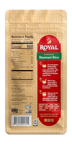 Royal White Basmati Rice - Organic Long Grain Basmati Rice - 2 lb Bag (Pack of 4)