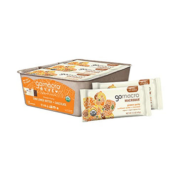 Gomacro Macrobar Organic Vegan Protein Bars - Sunflower Butter + Chocolate (2.3 Ounce Bars, 12 Count