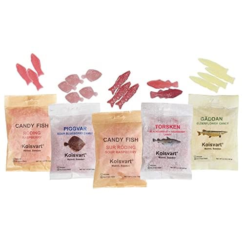 Kolsvart Swedish Candy Variety Pack, 4.2 Oz Each – Sour Raspberry, Sour Blueberry, Classic Rasp Berry, Elderflower & Black Currant Blend (Pack Of 5)