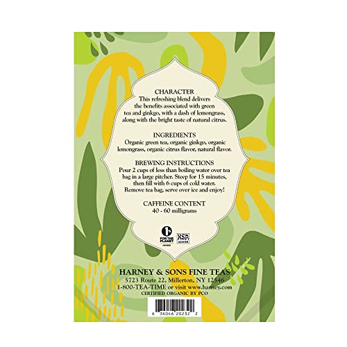 Harney & Sons Organic Green with Citrus & Gingko Fresh Brew Iced Tea | 15ct, Brews up to 30 quarts of Iced Tea