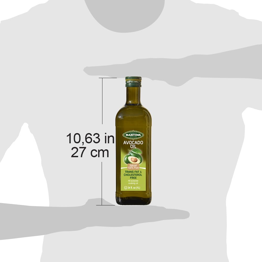 Mantova Avocado Oil 34Oz, 100% Pure Avocado Oil, Trans Fat Free, Cholesterol Free, All Purpose Cooking Oil, Keto Friendly (34 Ou