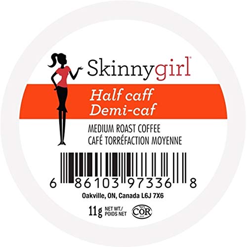 Skinnygirl Half Caff Coffee Pods, Medium Roast, 24 Count, Compatible with Keurig K Cups