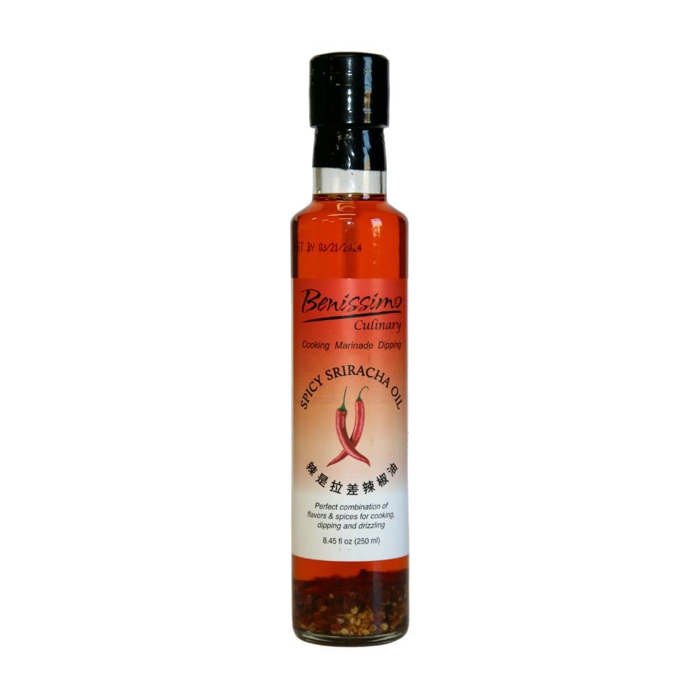 Benissimo Spicy Sriracha Oil - 8.45 Fl Oz - Flavorful Hot Sauce for Cooking and Dipping