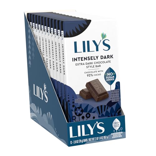 LILYS Intensely Dark Extra Dark Chocolate Style No Sugar Added, Sweets Bars, 2.8 oz (12 Count)