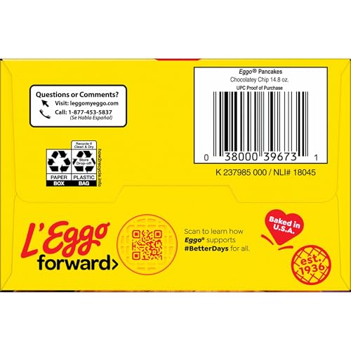 Eggo Frozen Pancakes, Frozen Breakfast, Breakfast Food, Chocolatey Chip, 14.8oz Box (12 Pancakes)