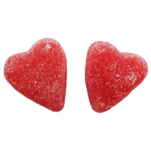 Queen City Candy Cave Sugar Dusted Sweet Heart Cherry Juju Candy, Vibrant Cherry Gummy Hearts (2 Pound)