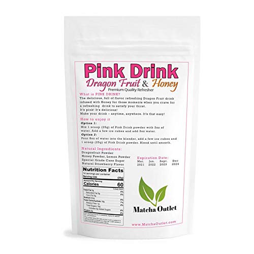 Pink Drink Powder Pitaya Dragon Fruit & Honey Refresher 12 oz Great For Loaded Tea Bubble Tea