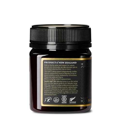 BeeNZ Raw Manuka Honey, Certified UMF 20+ (MGO 829+), Pure New Zealand Monofloral Manuka, Natural Sweetener, Superfood Honey for