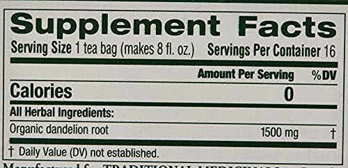 Traditional Medicinals Roasted Dandelion Root Herbal Tea, 16 ct