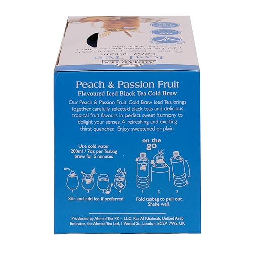 Ahmad Tea Black Tea, Cold Brew Peach and Passion Fruit Teabags, Iced Tea, 20 ct (Pack of 1) - Caffeinated and Sugar-Free