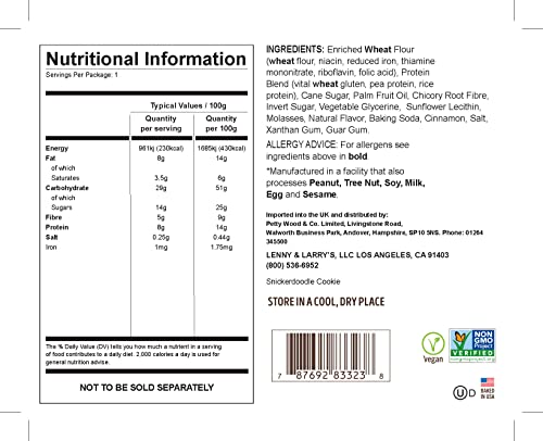 Lenny & Larrys The Complete Cookie, Snickerdoodle, Soft Baked, 8G Plant Protein, Vegan, Non-Gmo, 2 Ounce Cookie (Pack Of 12)