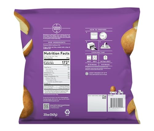 Strong Roots Crispy Crinkle Fries, 20 oz., Vegan & Gluten Free Frozen Fries, Low in Sugar, Salt & Saturated Fat, No Trans Fat