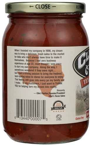 Clints Texas Salsa, Roasted Serrano, Low Sodium, Gluten Free, 16 Ounce (Pack of 6)