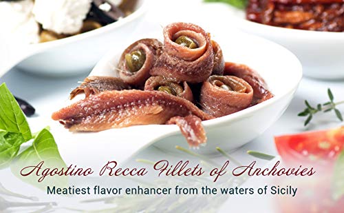 Agostino Recca Anchovies Fillets In Olive Oil - Wild Caught Fish From Italy - Anchovy Fillets For Pizza, Pasta, Salads (8.1 Oz)