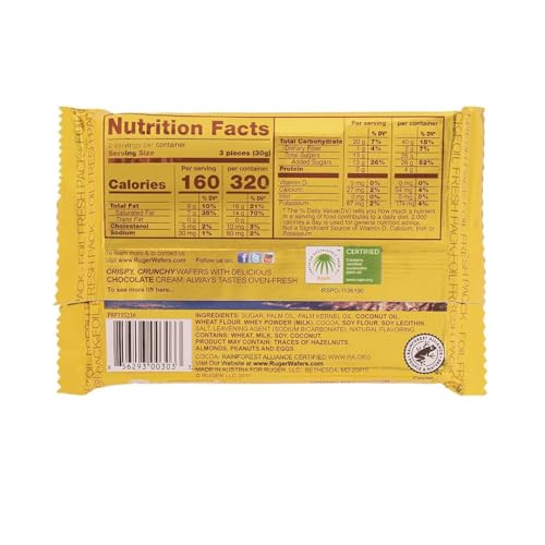 Ruger Wafers Austrian Chocolate Wafers, 2.125 Ounce (Pack Of 12) - Crisp, Creamy, Delicious Chocolate   With Natural Ingredients And Extended Shelf Life, Perfect For Snacking, Desserts, And Anytime Indulgence
