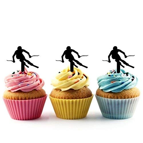 Skiing Ski Silhouette Acrylic Cupcake Toppers 12 Pcs