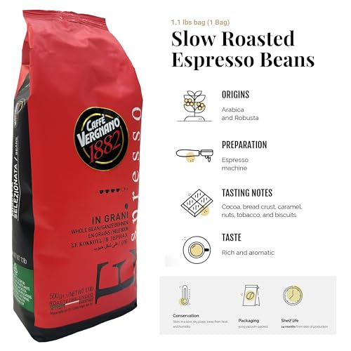 Caffe Vergnano 1882 Granaroma, Espresso, & Antica Bottega Whole Bean Arabica Medium Espresso Roast Coffee, 1.1Lbs Bag - Italian