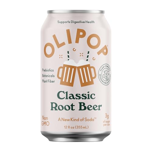 OLIPOP Prebiotic Soda Pop  Classic Root malt-inspired  Prebiotics  Botanicals  Plant Fiber  12 fl oz (4 Cans)