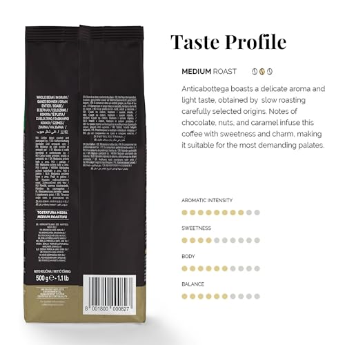 Caffe Vergnano 1882 Granaroma, Espresso, & Antica Bottega Whole Bean Arabica Medium Espresso Roast Coffee, 1.1Lbs Bag - Italian