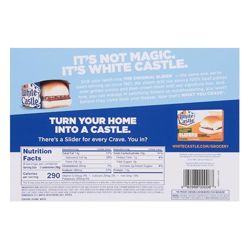 White Castle The Original Slider, 100% Beef, 6Count Hamburgers, Microwaveable 9.5 Oz. Box (Frozen)