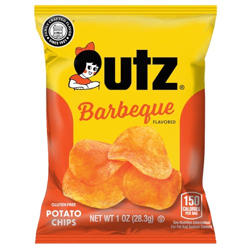Utz Potato Chips  Barbeque - 1 Ounce (Pack of 60)  Crispy Potato Chips Made from Fresh Potatoes  Crunchy Individual Snacks to Go  Cholesterol Free  Trans-Fat Free  Gluten Free Snacks