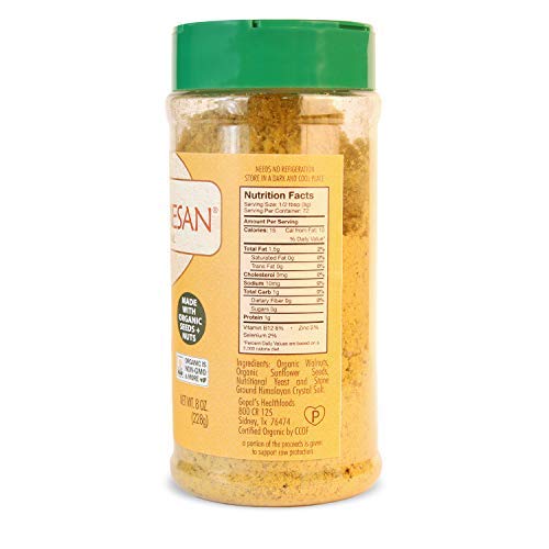 Vegan Nutritional Yeast Seasoning, Gopals Rawmesan Original (Parmesan Cheese Alternative) - 8 Ounces